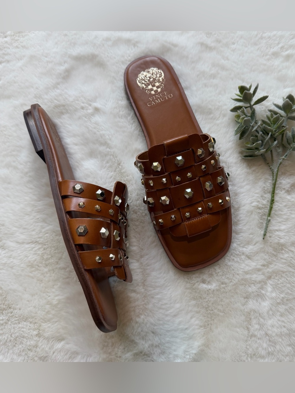 Vince Camuto | EUC - Neverna Studded Slide Sandal - Size 10 - Brown